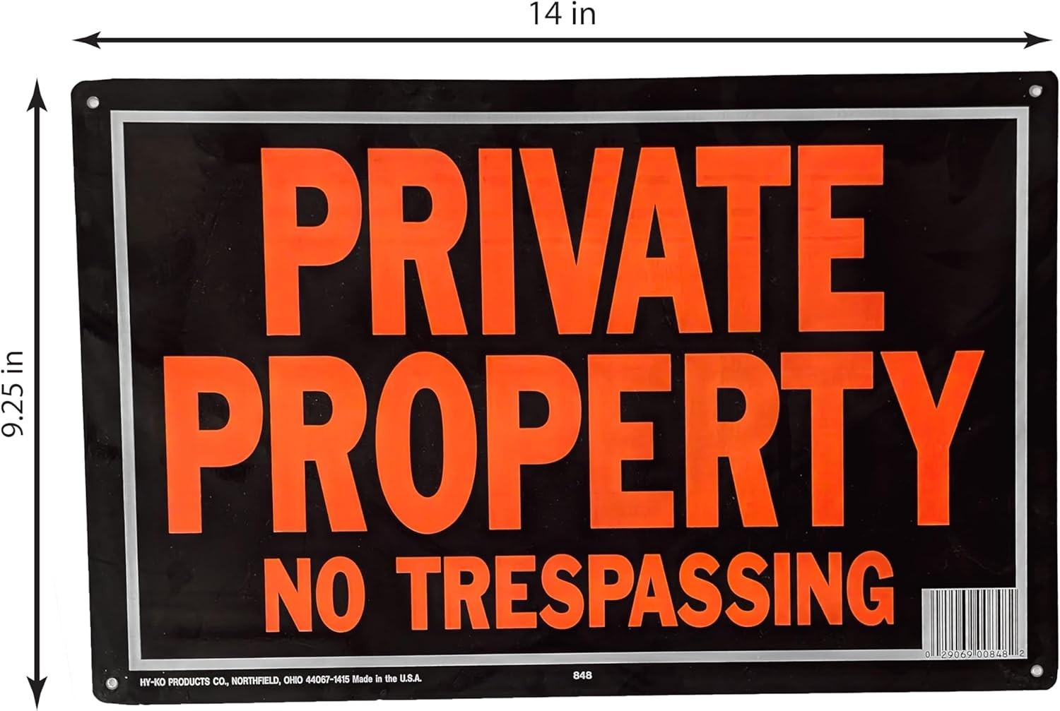 Products 848 Private Property No Trespassing Aluminum Sign 9.25″ x 14″ Orange…