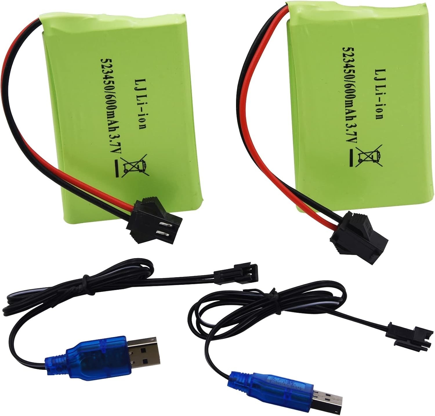 2 Pack 3.7V 600mAh Lithium Rechargeable Battery and 2 USB Charger Cable