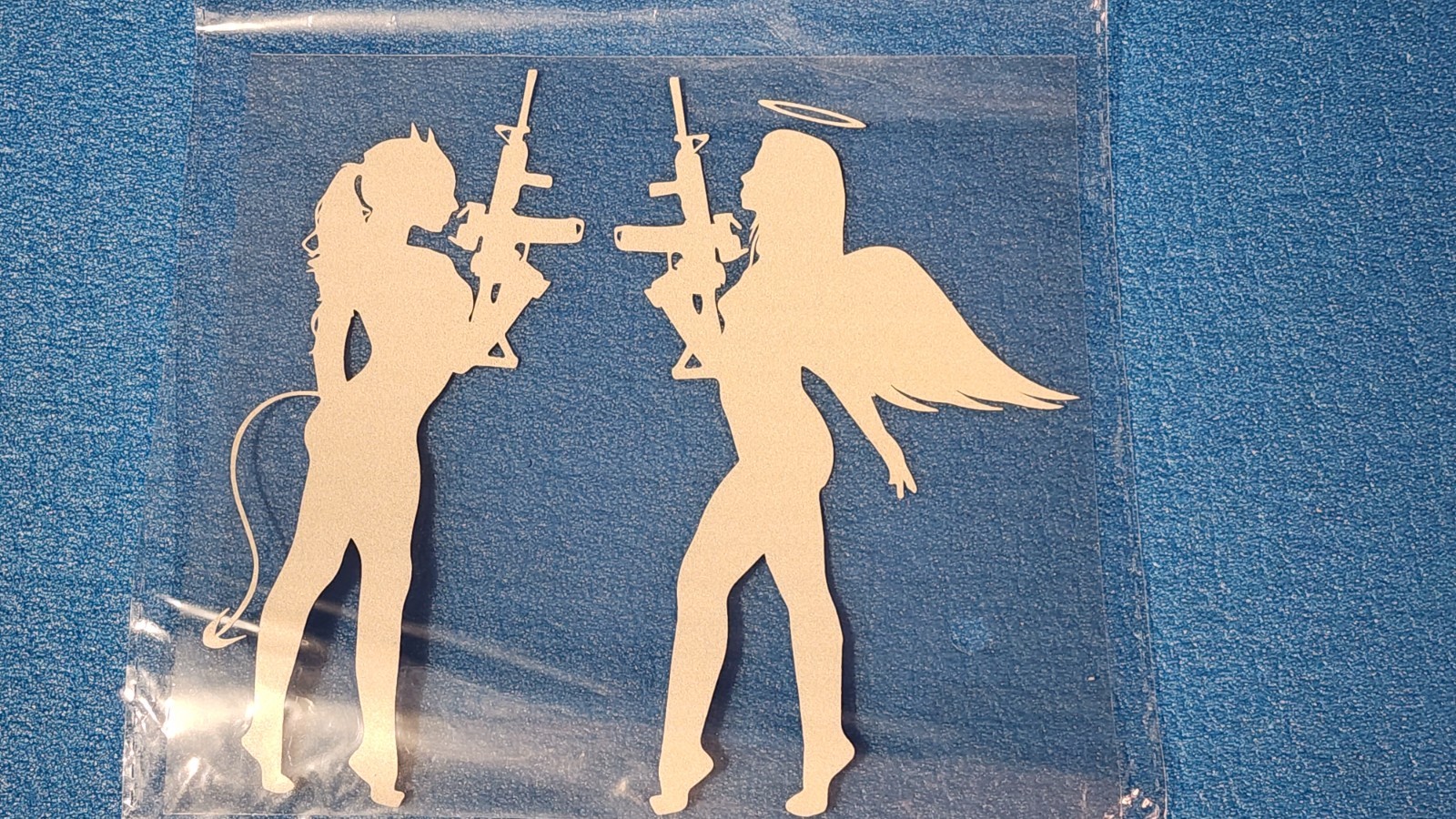 Angel vs Devil Armed Silhouette Vinyl Sticker – Dual Figure Decal