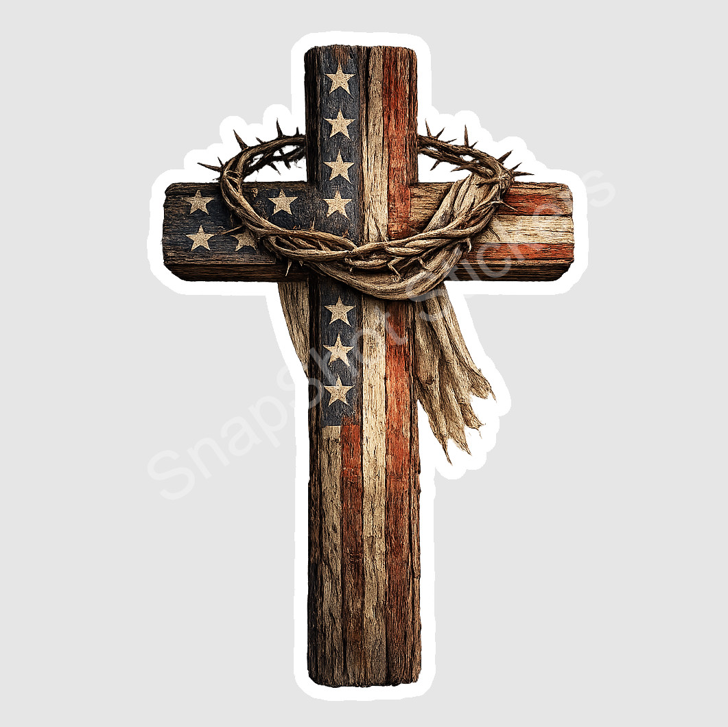 Christian Cross Vinyl Decal Sticker Patriotic Christian Faith USA Decal Crown