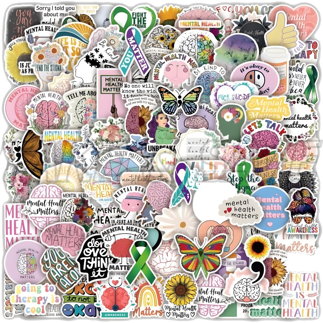 100 pcs Mental Health Stickers Decals, Mental Health Awareness Stickers