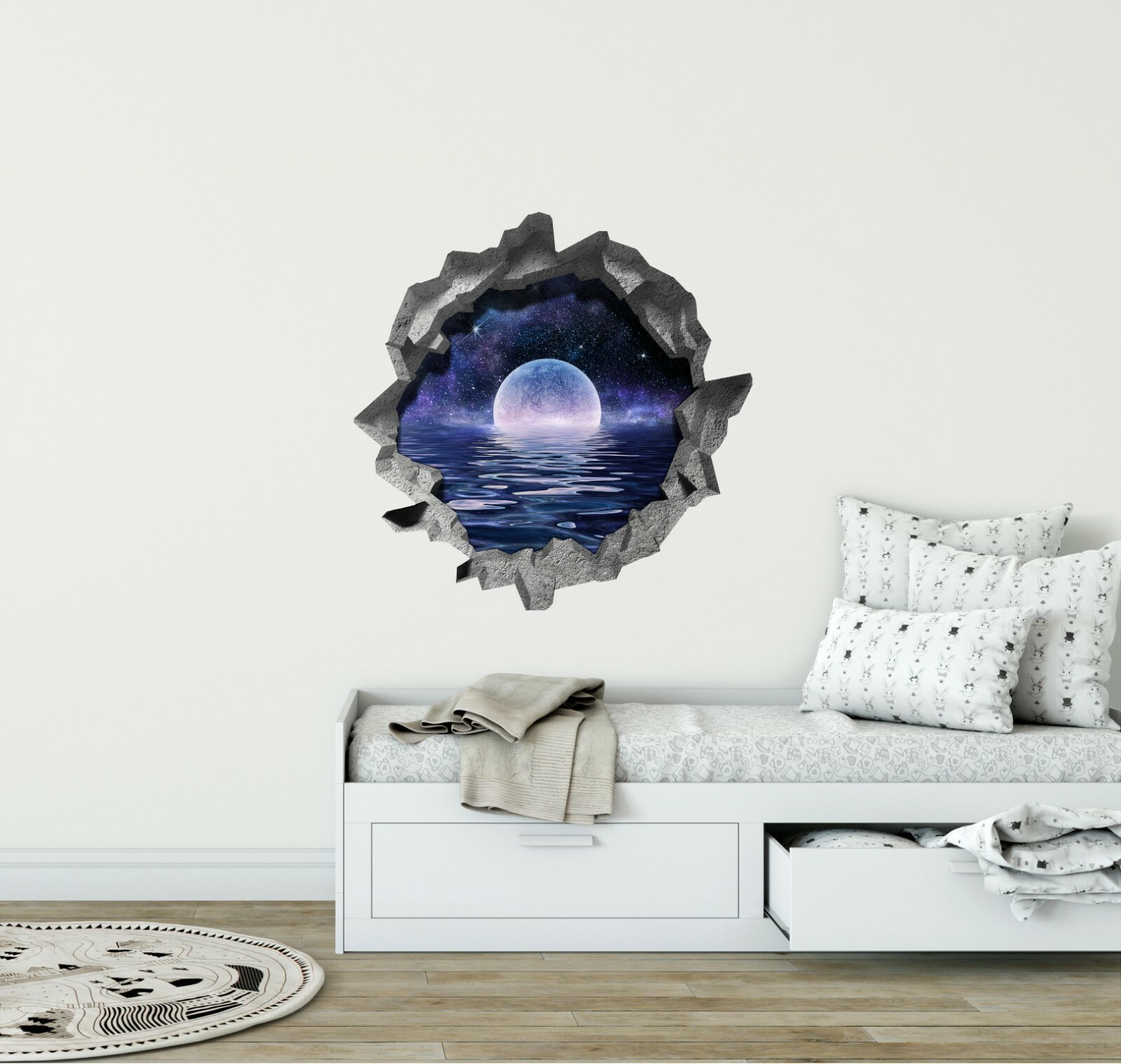 Hole in the Wall INFINITY LAKE MOONRISE 3D Wall Decal Fantasy Vinyl Wall Sticker