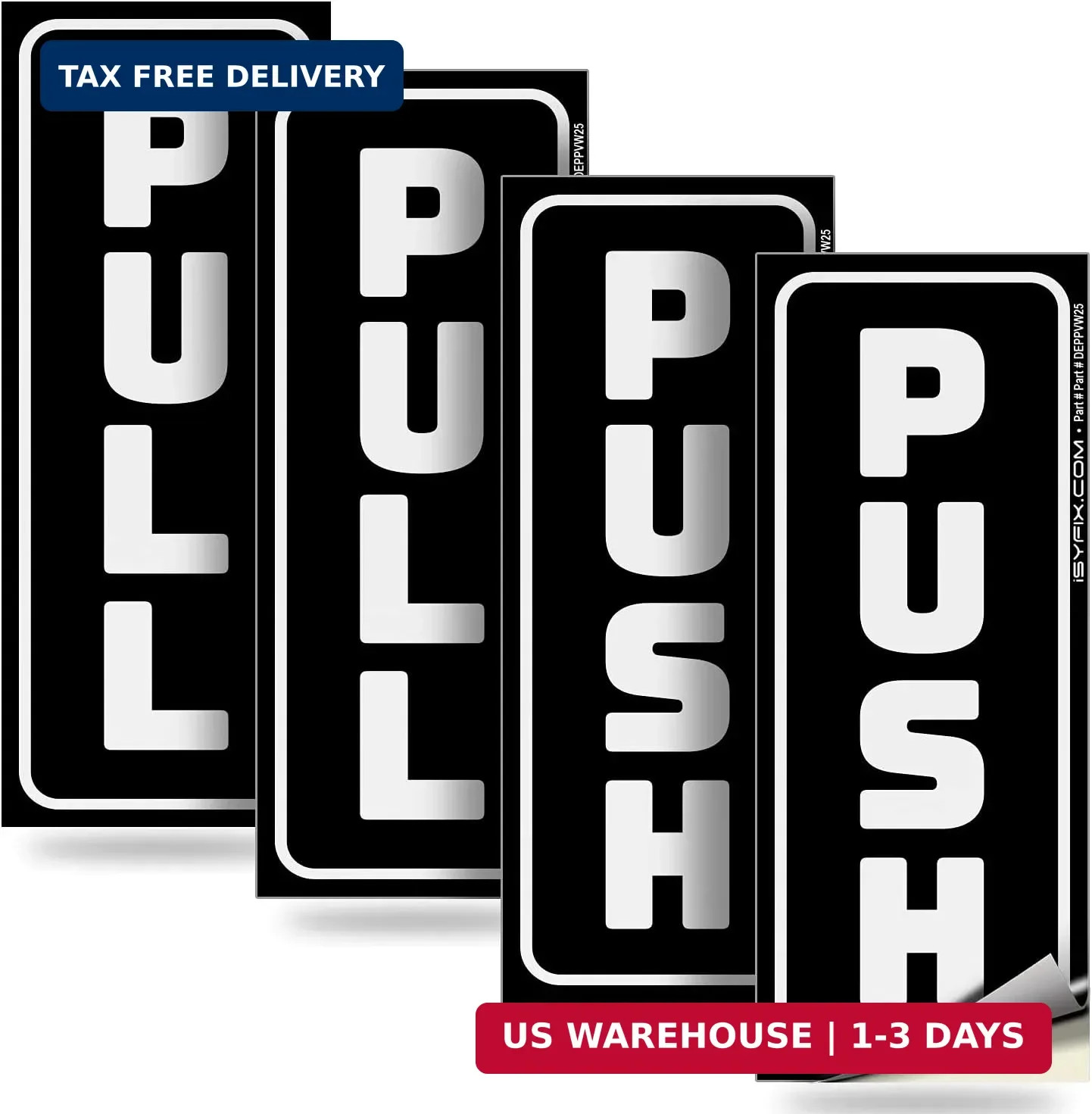 iSYFIX Push Pull Stickers Sign, 2×5 inch, Black/White, 2 Sets | Vertical Decal,