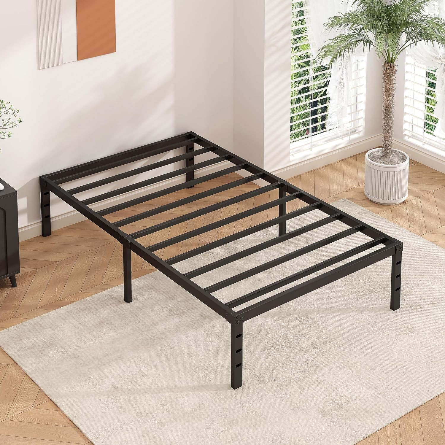 14 Inch Metal Platform Bed Frame Twin Size Heavy Duty Black HLIPHA Tall Spring