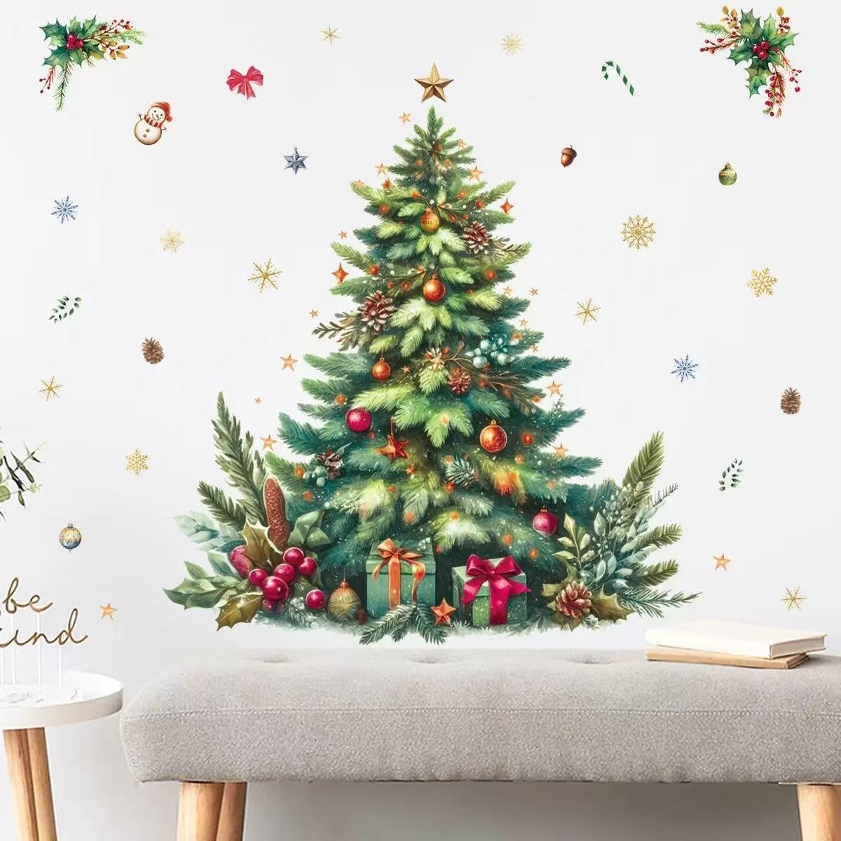 Large Christmas Tree Wall Stickers Removable DIY Tree Christmas Flowers Windo…