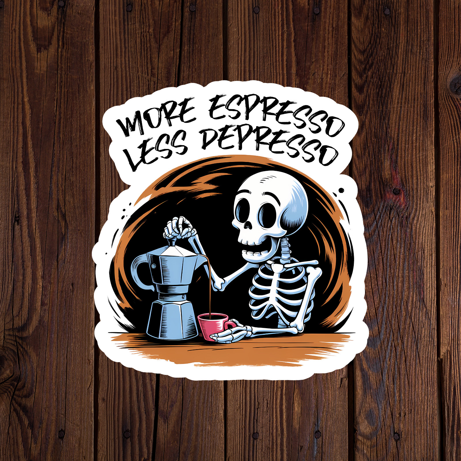 Skeleton sticker vinyl decal more espresso less depresso coffee funny laptop mug