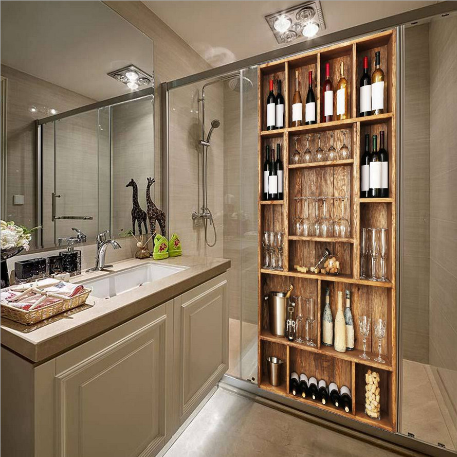 3D Self Adhesive Retro Wine Cooler Door Sticker Wall Mural Wallpaper Home Decor