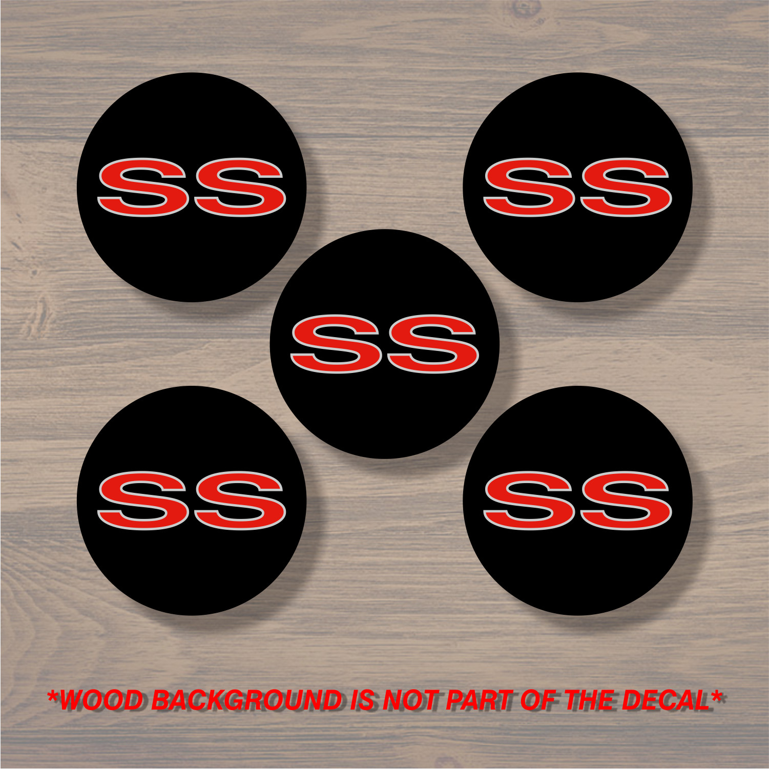 SS Super Sport Chevrolet Wheel Center Cap Overlay x5, Vinyl Decal Sticker