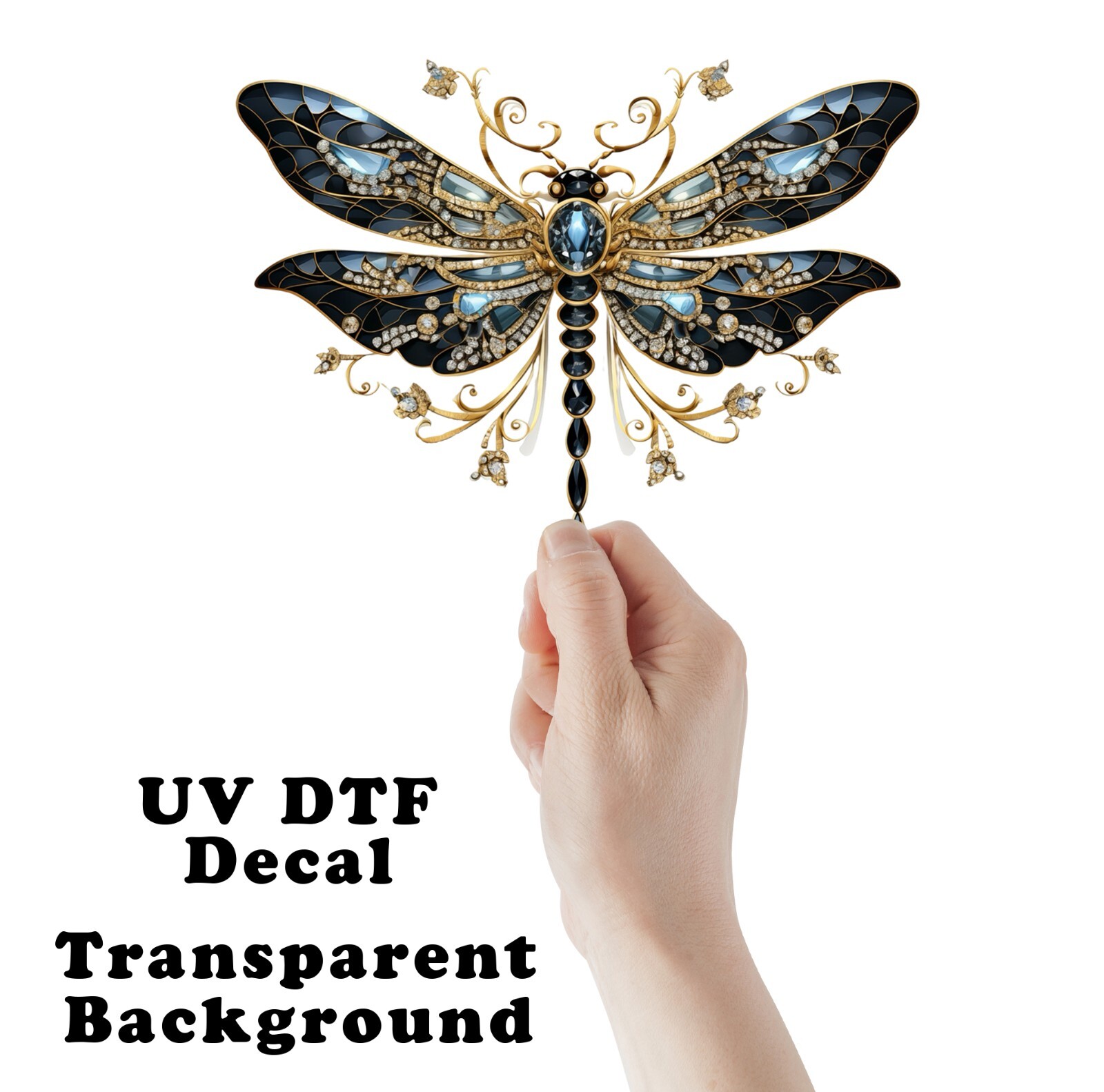 Black Jewel Dragonfly UV DTF Transparent Sticker / Decal