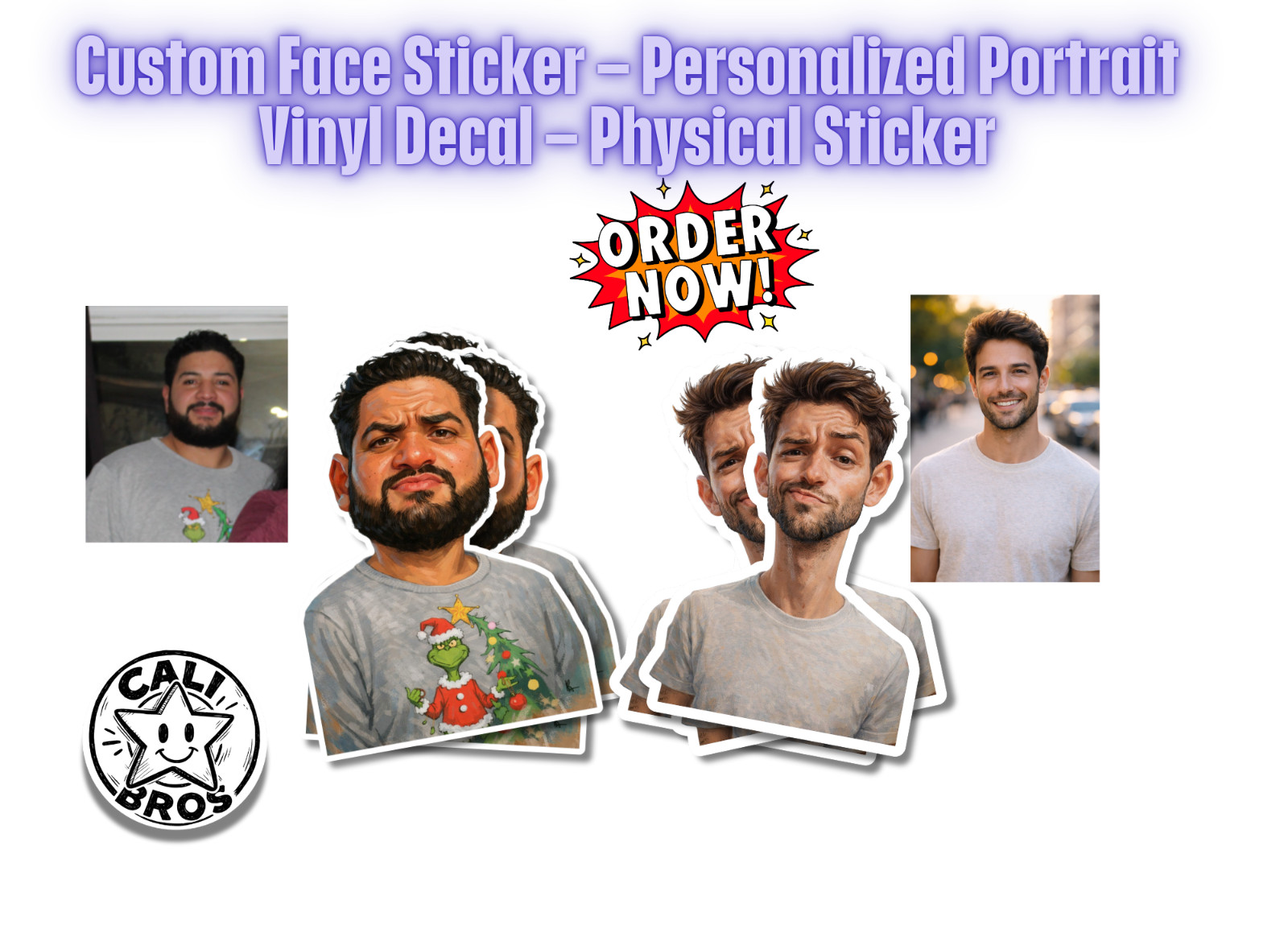 7 Custom Face Sticker – Personalized Portrait Vinyl Decal – Physical Sticker