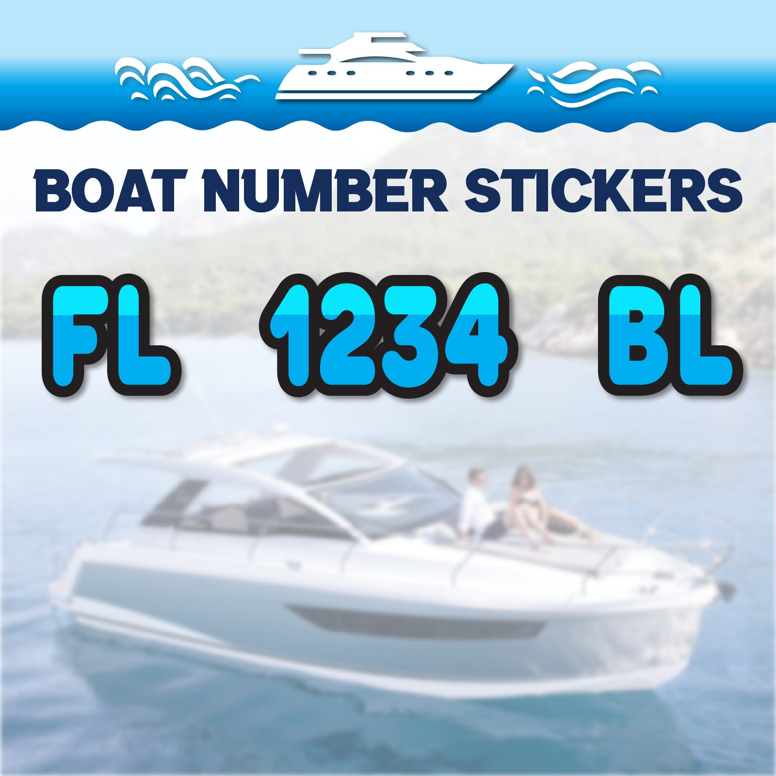 3 inch 2x Watercraft Number Custom Boat Registration Stickers3 inch Plain