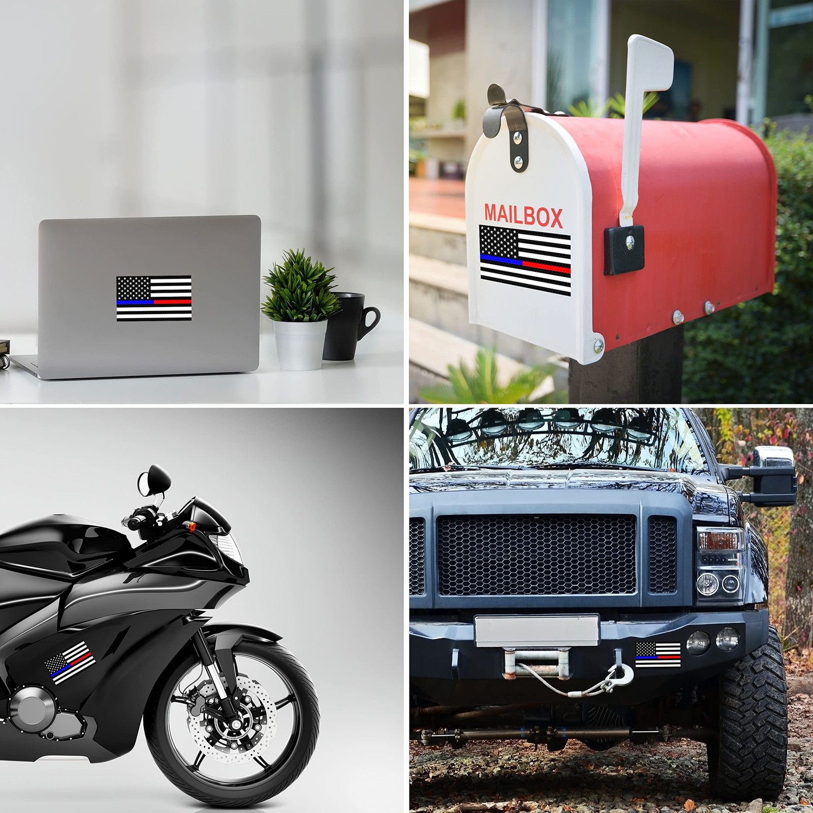 3PC Reflective Red and Blue Line Decal – 5×3 Inches – USA Thin Blue Red Line .
