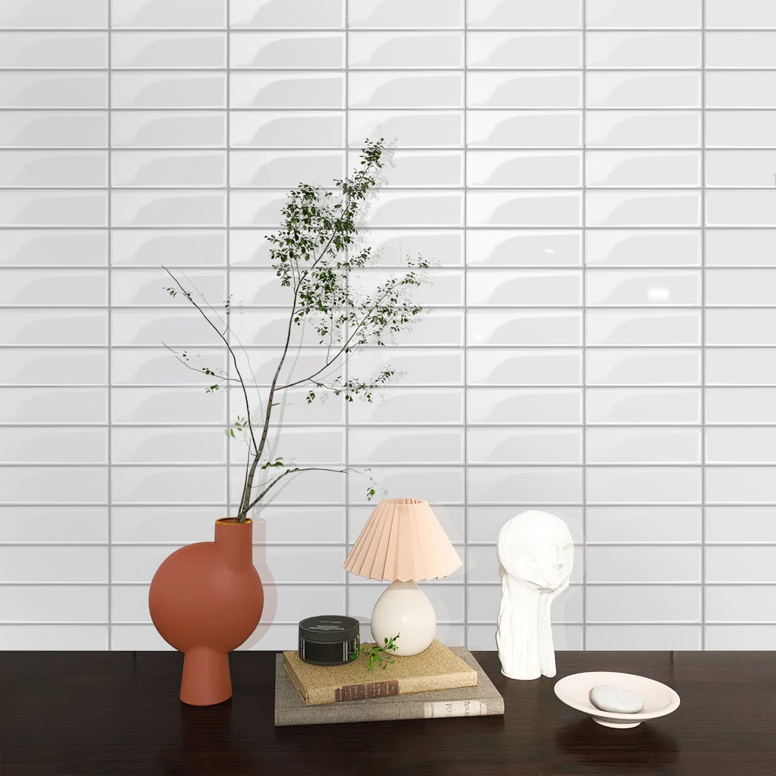 10 Pack 10″ White 3D Wall Tiles PVC Self Adhesive Waterproof Kitchen Bathroom