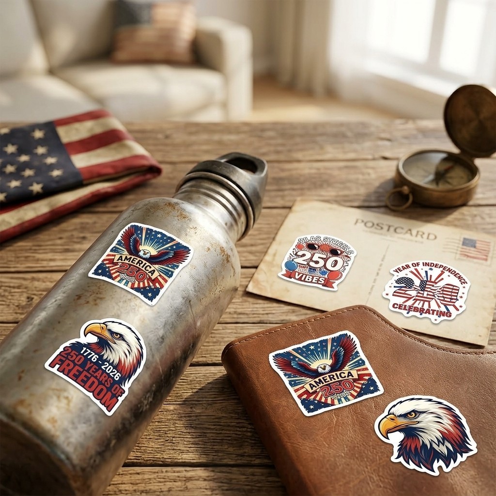 56Pcs Patriotic Decals USA 250th Anniversary Waterproof Stickers for Luggage