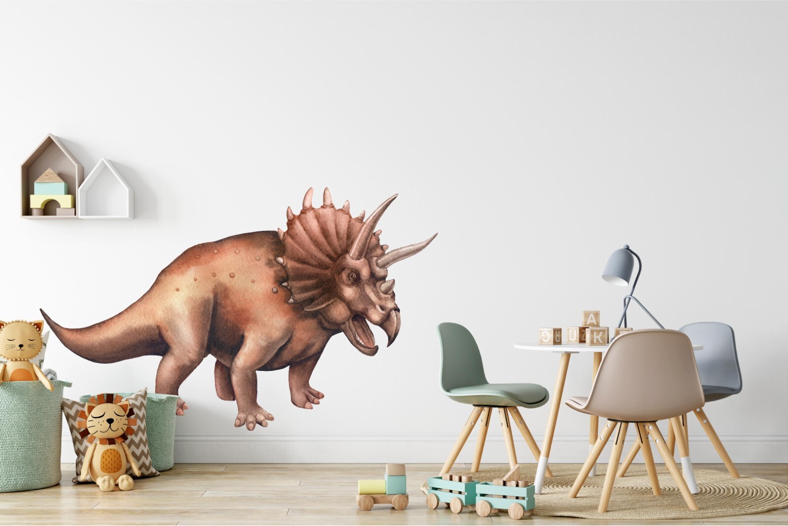 Watercolor Triceratops Dinosaur Wall Decal Removable Fabric Vinyl Wall Sticker