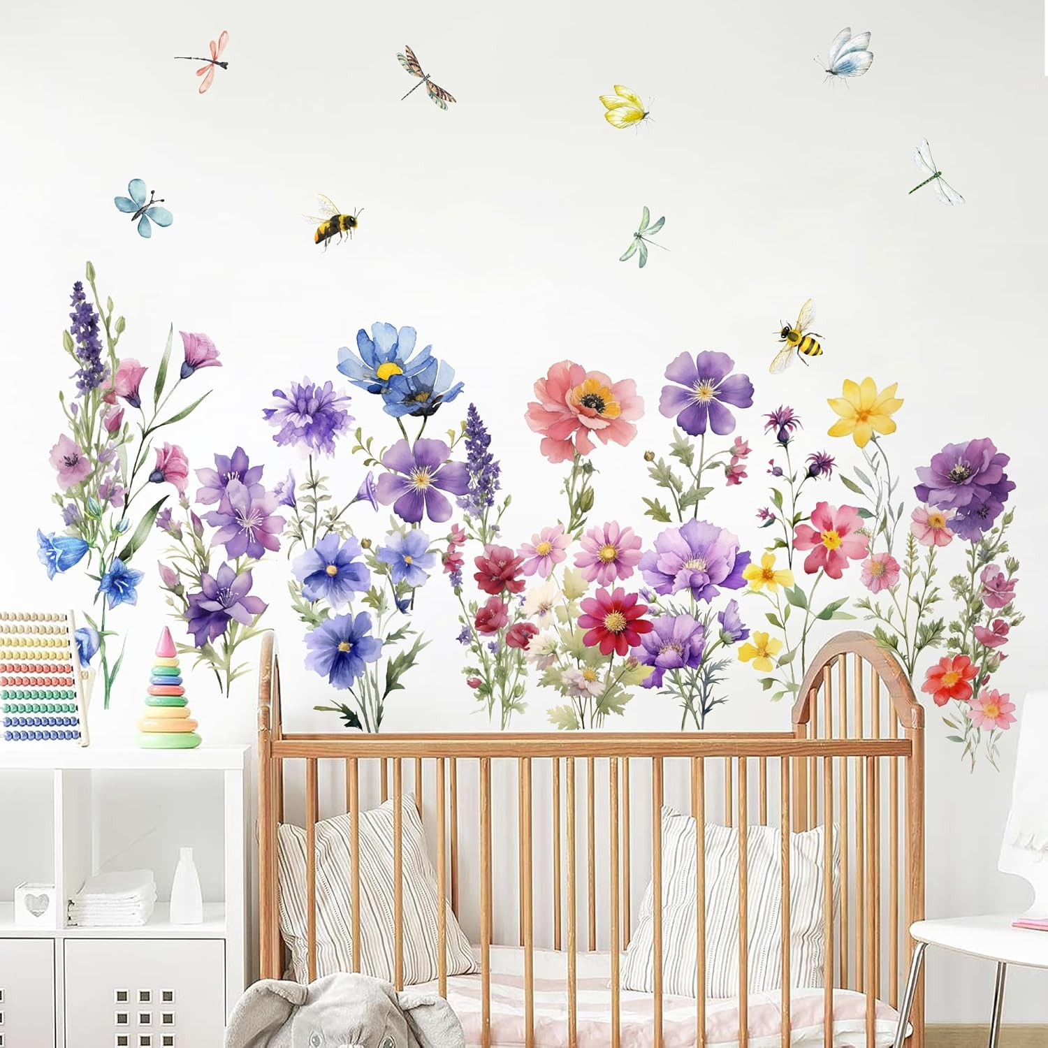 9-Piece Floral Wall Decals – Removable Vinyl Flower and Butterfly Stickers