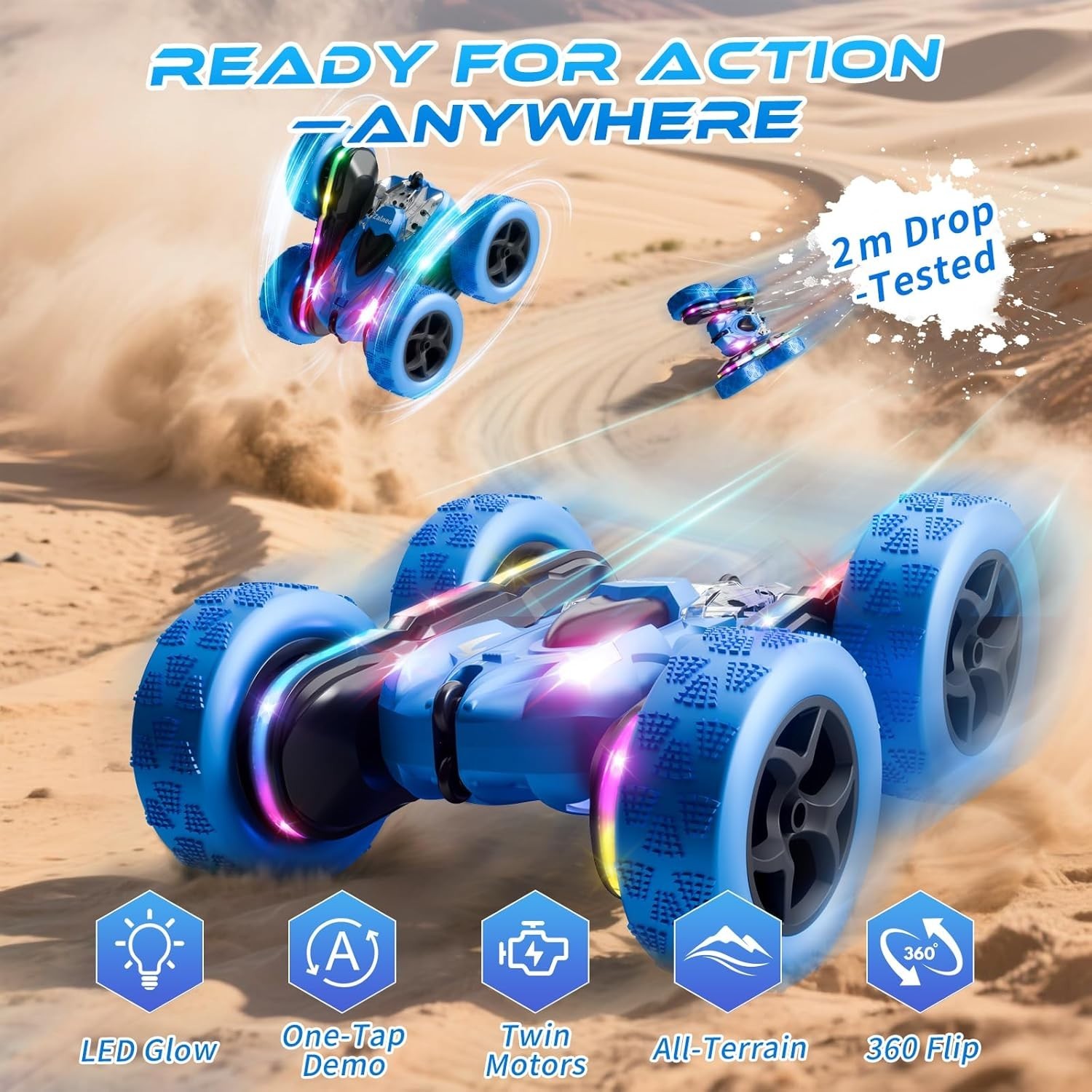 Remote Control Car, RC Cars Toys for Kids Ages 6-12, 4WD Stunt Car with LED Ligh