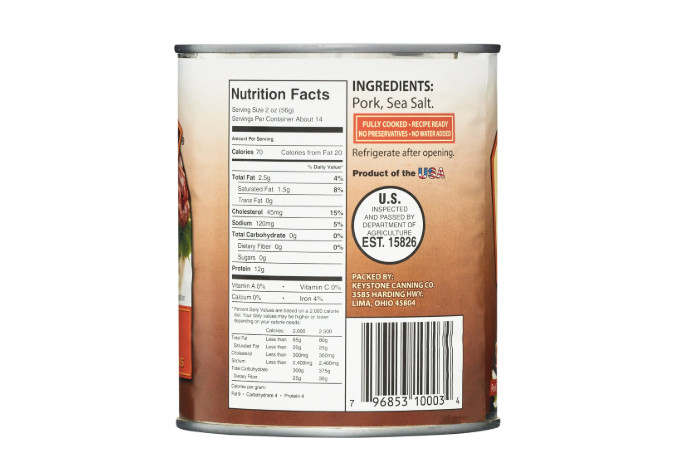 Keystone All Natural Pork, 28 oz Cans