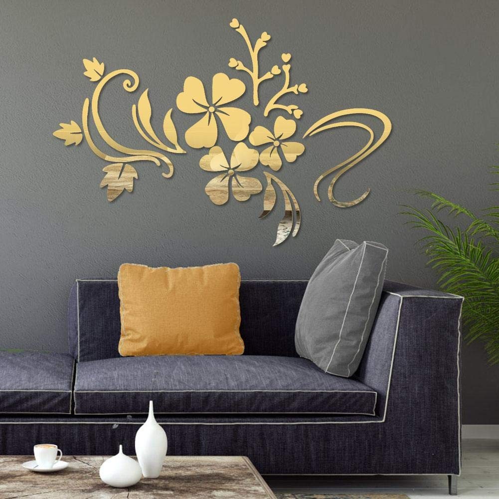 Mirror Wall Stickers Adhesive DIY Removable Mirror Plastic Flower Vine Art Wa…