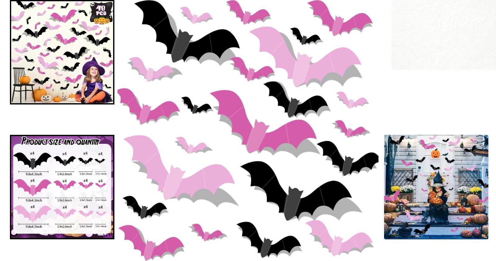Charming 48PCS Pink Bat Wall Stickers – Glittery Halloween Accent Decor