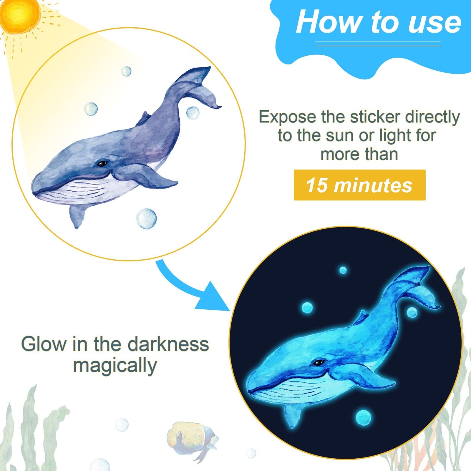 Glow in The Dark Under The Sea Wall Decals Glowing Ocean World Themed Wall St…