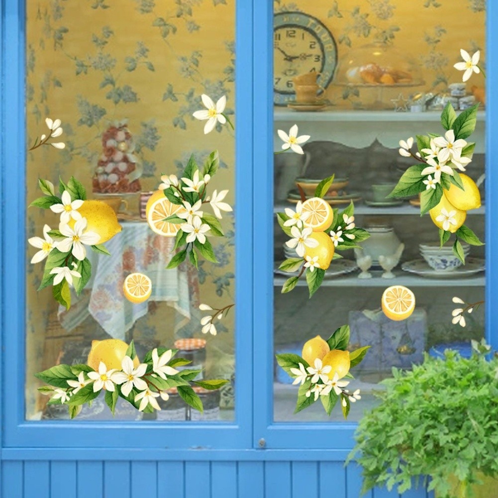 Modern Minimalist Lemon Flower Static Cling for Windows Doors and Smooth Walls