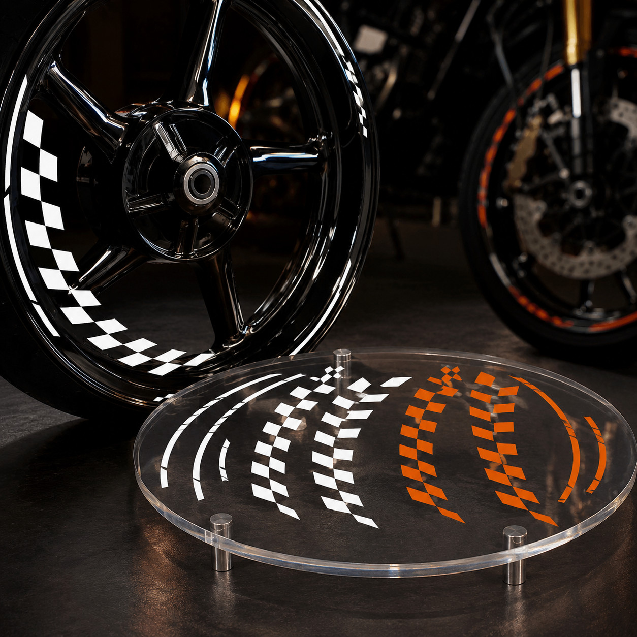 16pcs Stripe Checkered 17 Inch Motorcycle Wheel Rim Hub Stickers Decals Waterpro