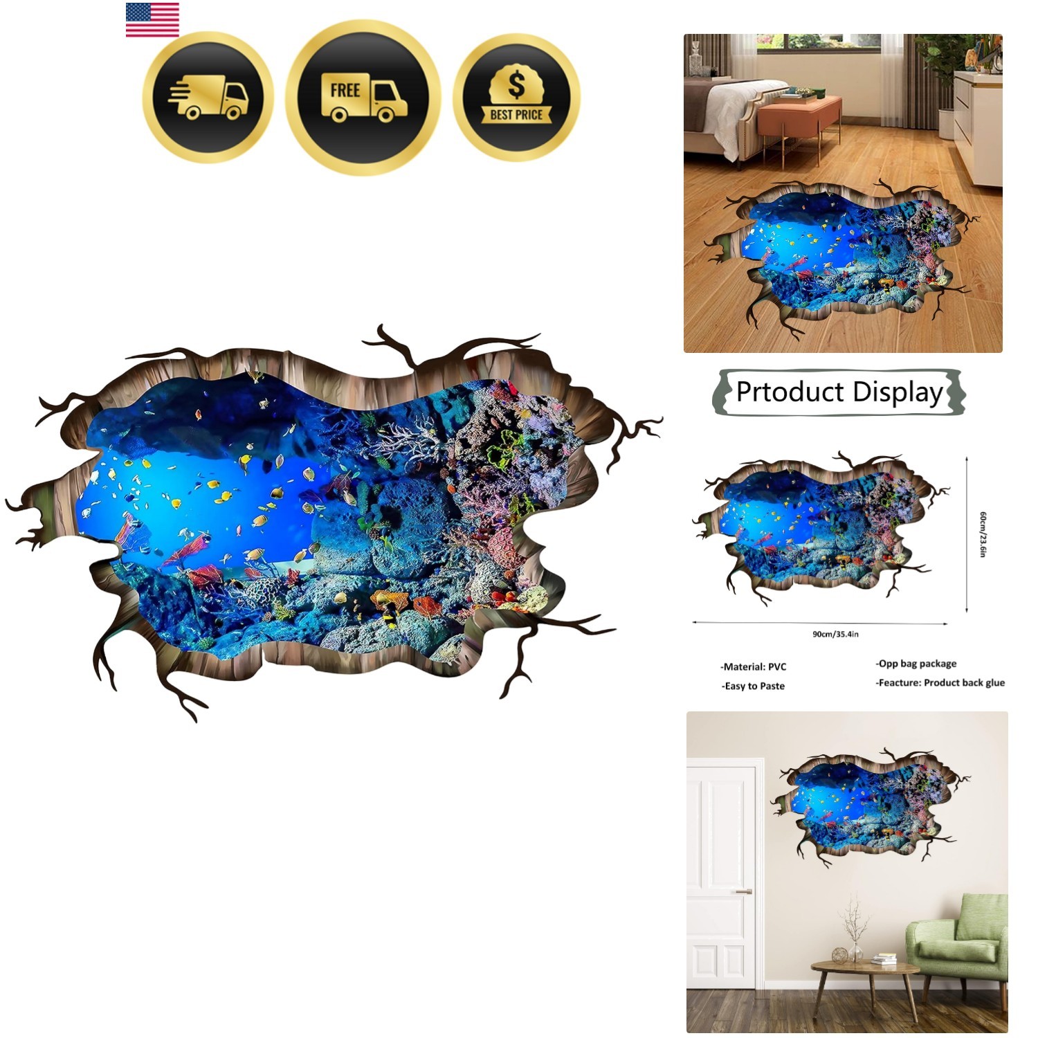 3D Ocean Sea Life Wall Decals for Kids Room