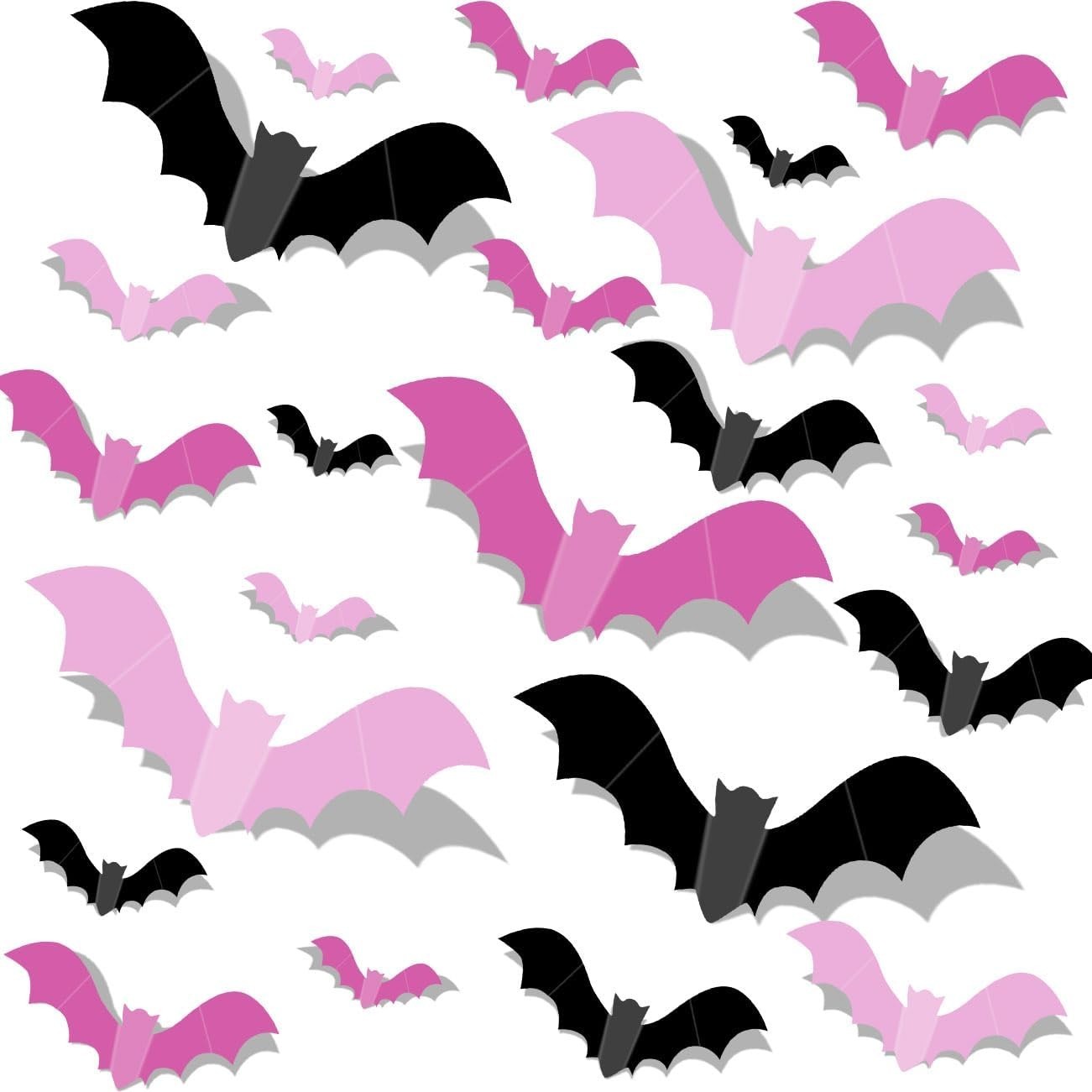 Charming 48PCS Pink Bat Wall Stickers – Glittery Halloween Accent Decor