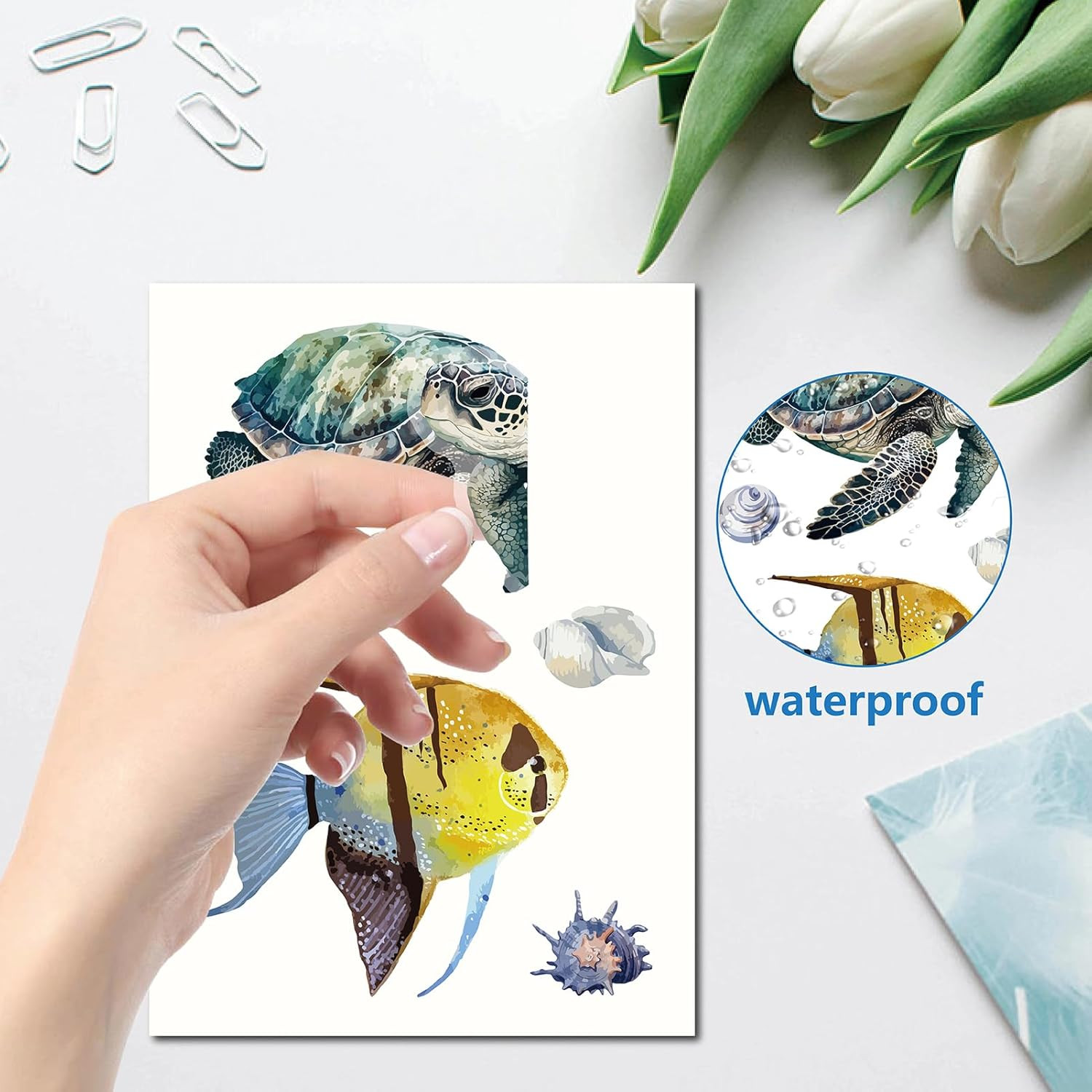 CRASPIRE 8 Sheets Sea Life Window Decals Stickers Ocean 3D Turtle Seahorse