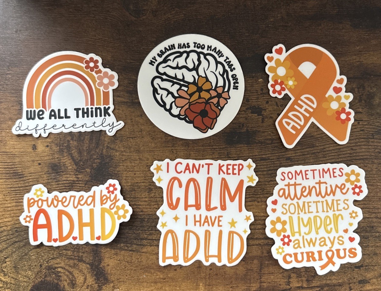ADHD Sticker Pack 3” weatherproof Laptop Water Bottle Stickers Set Of 6
