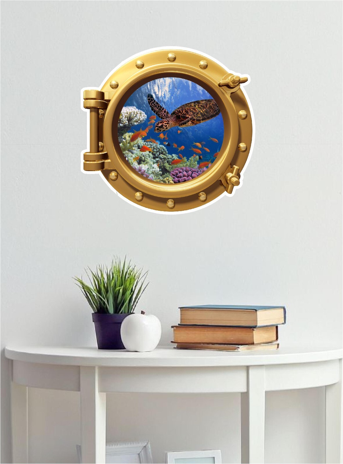 Ocean Coral Reef Turtle Fish Porthole Sticker Cute Decal Sea Beach Theme 16″x16″