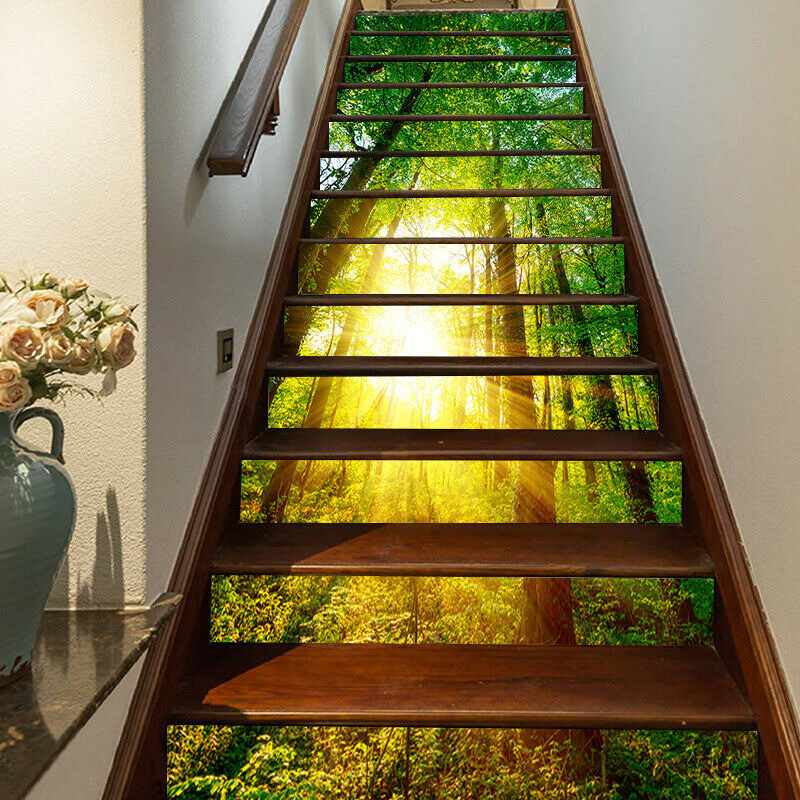 13pcs 3D Sunshine Green Forest Riser Decal Self-adhesive Staircase Stickers New