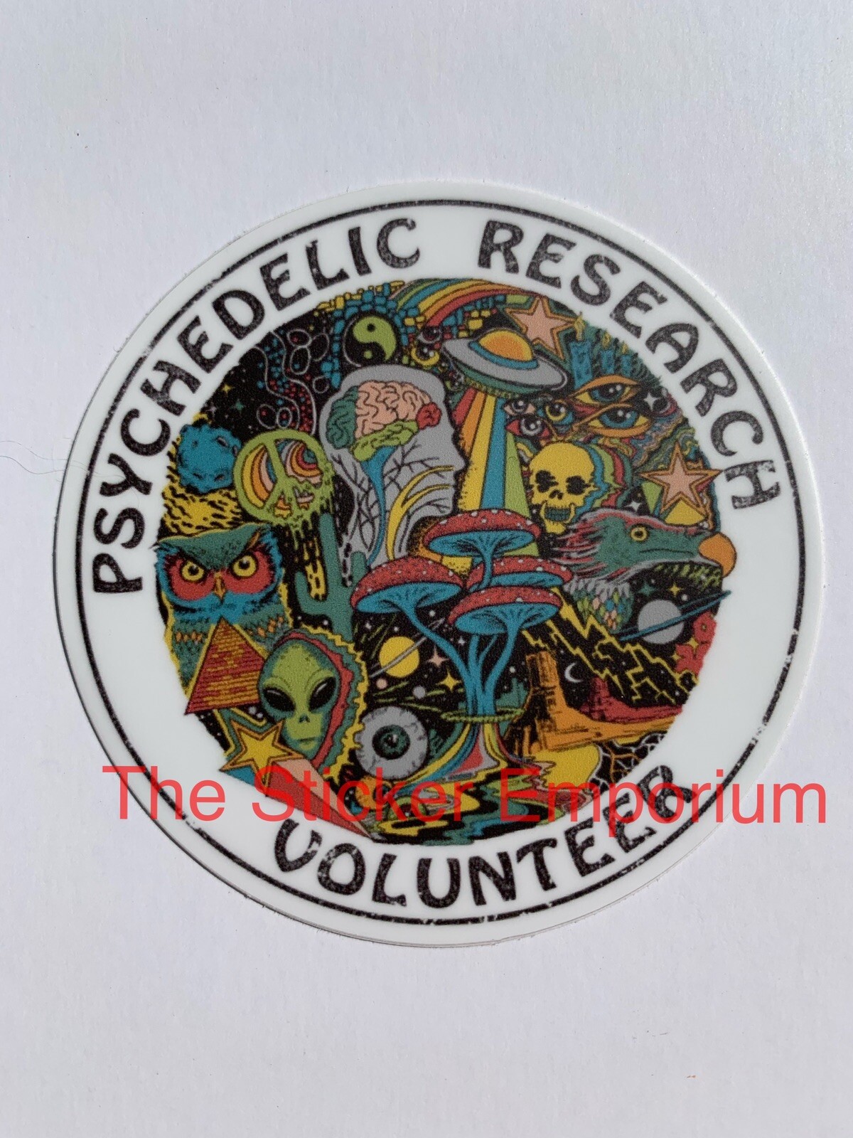 Psychedelic Research Volunteer Sticker ~ Funny Magic Mushrooms Decal