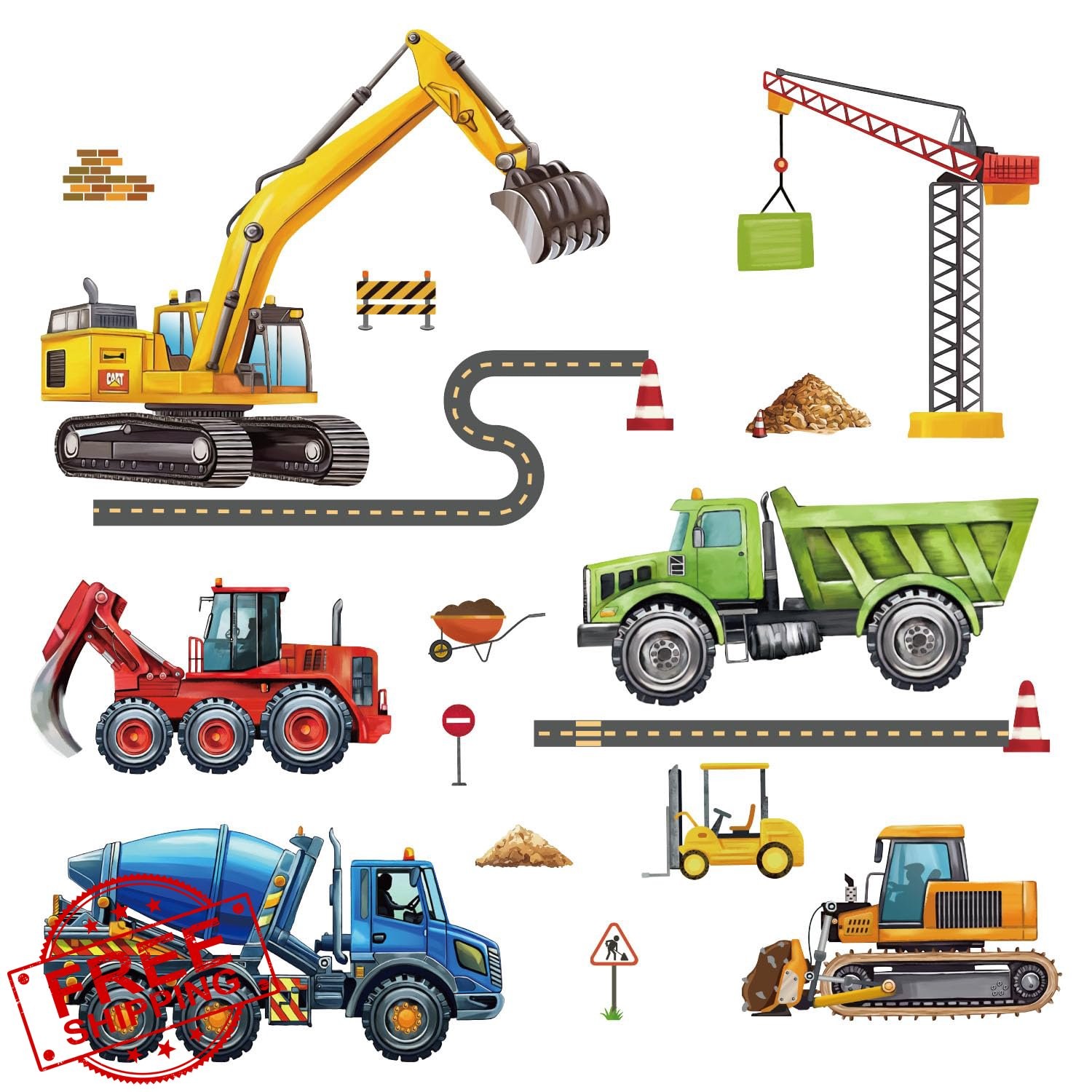 Construction Vehicles Wall Decals Trucks Kids Room Nursery Decor