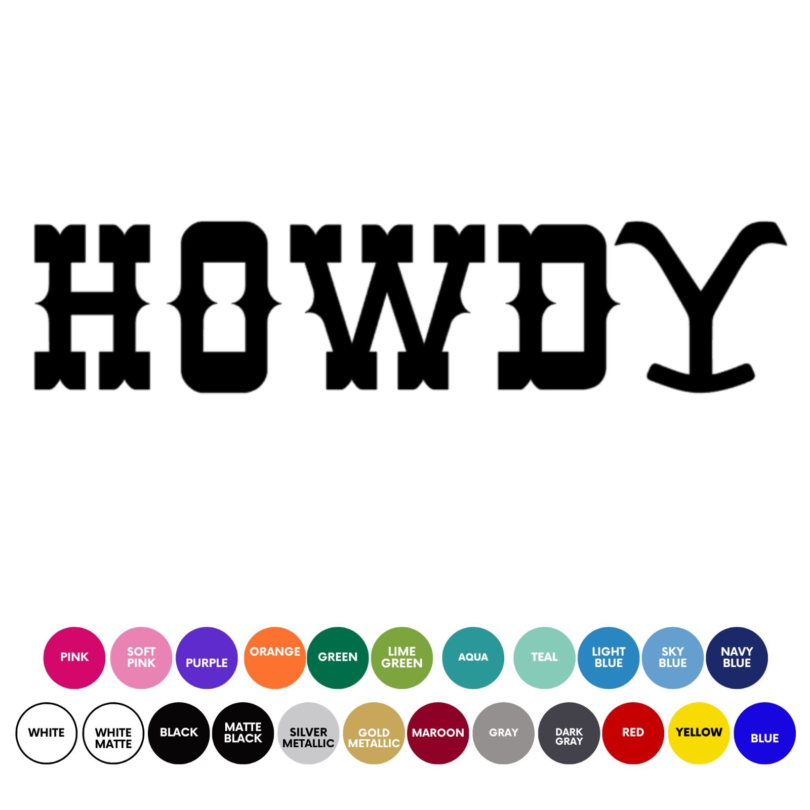 Howdy Decal Sticker, Multiple Colors and Sizes, Western Font, for Tumblers, Cars