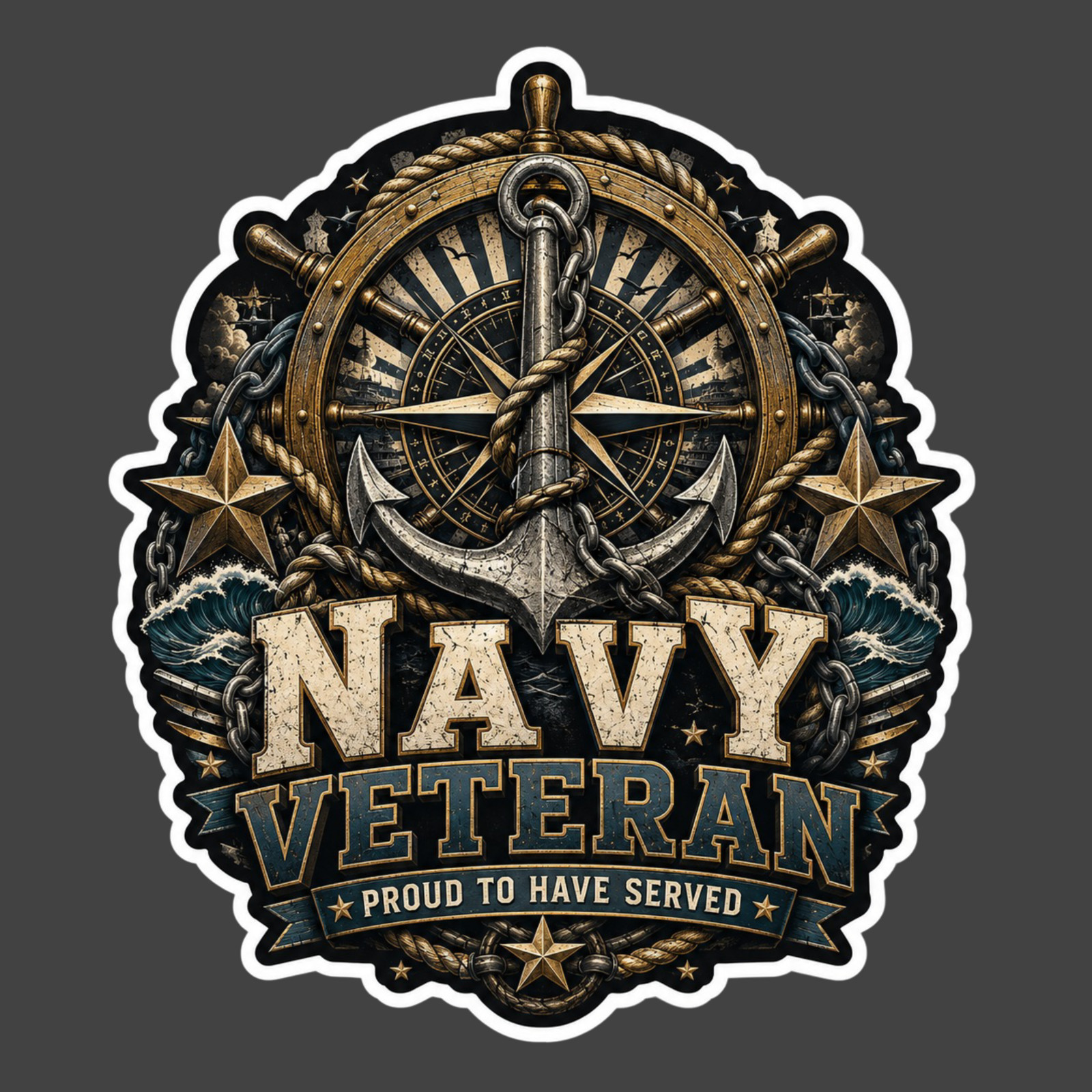 Navy Veteran Sticker Vinyl Decal Proud to Have Served Anchor Helm Compass