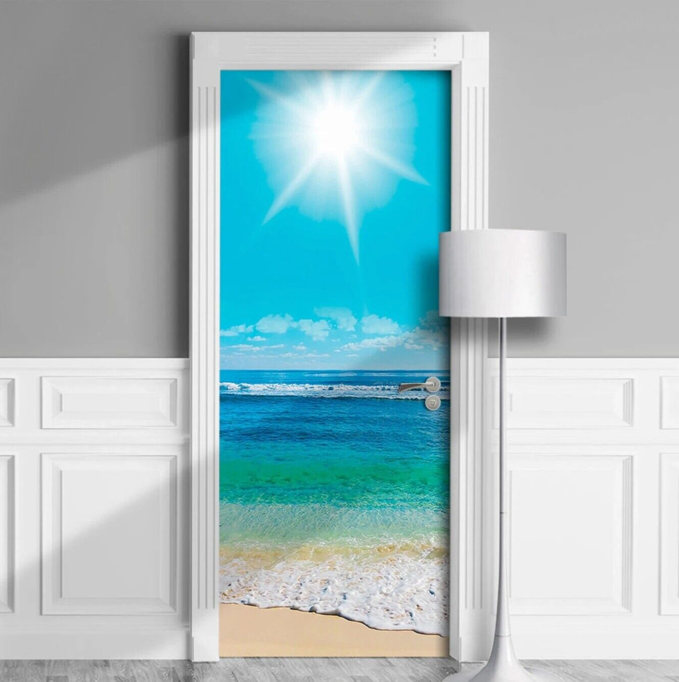 Door Mural Ocean Beach, Wrap, Cover, Single Laminated Vinyl Sticker