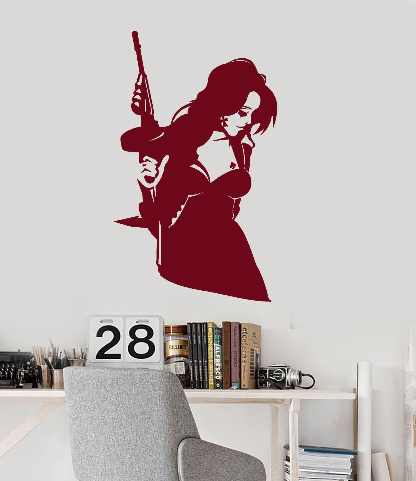 Vinyl Wall Decal Sexy Girl With Weapon Tommy-Gun Clubs Stickers (2208ig)