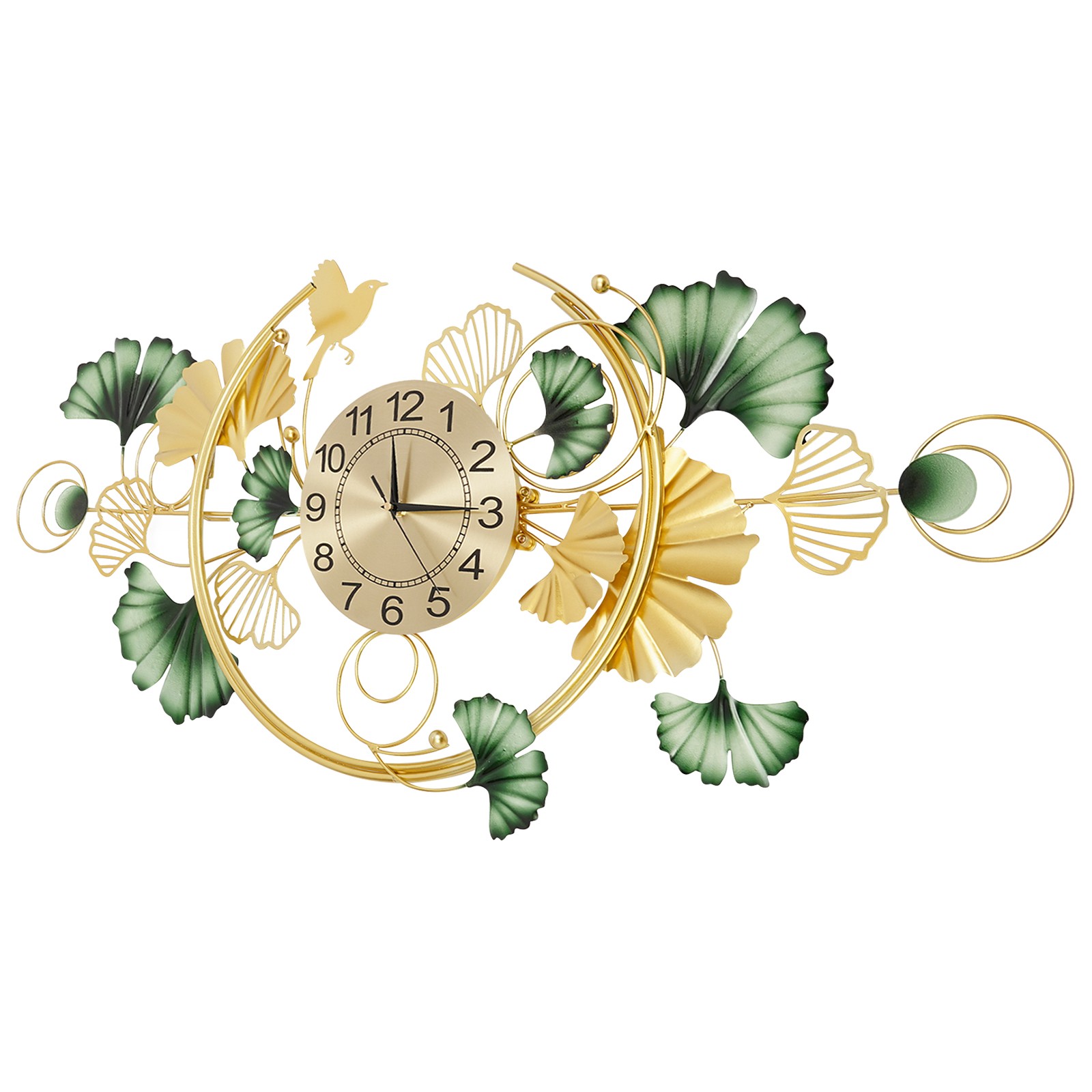 Wall Clock for Living Room, Metal Ginkgo Leaf Wall Clock, Decorative Wall Clock