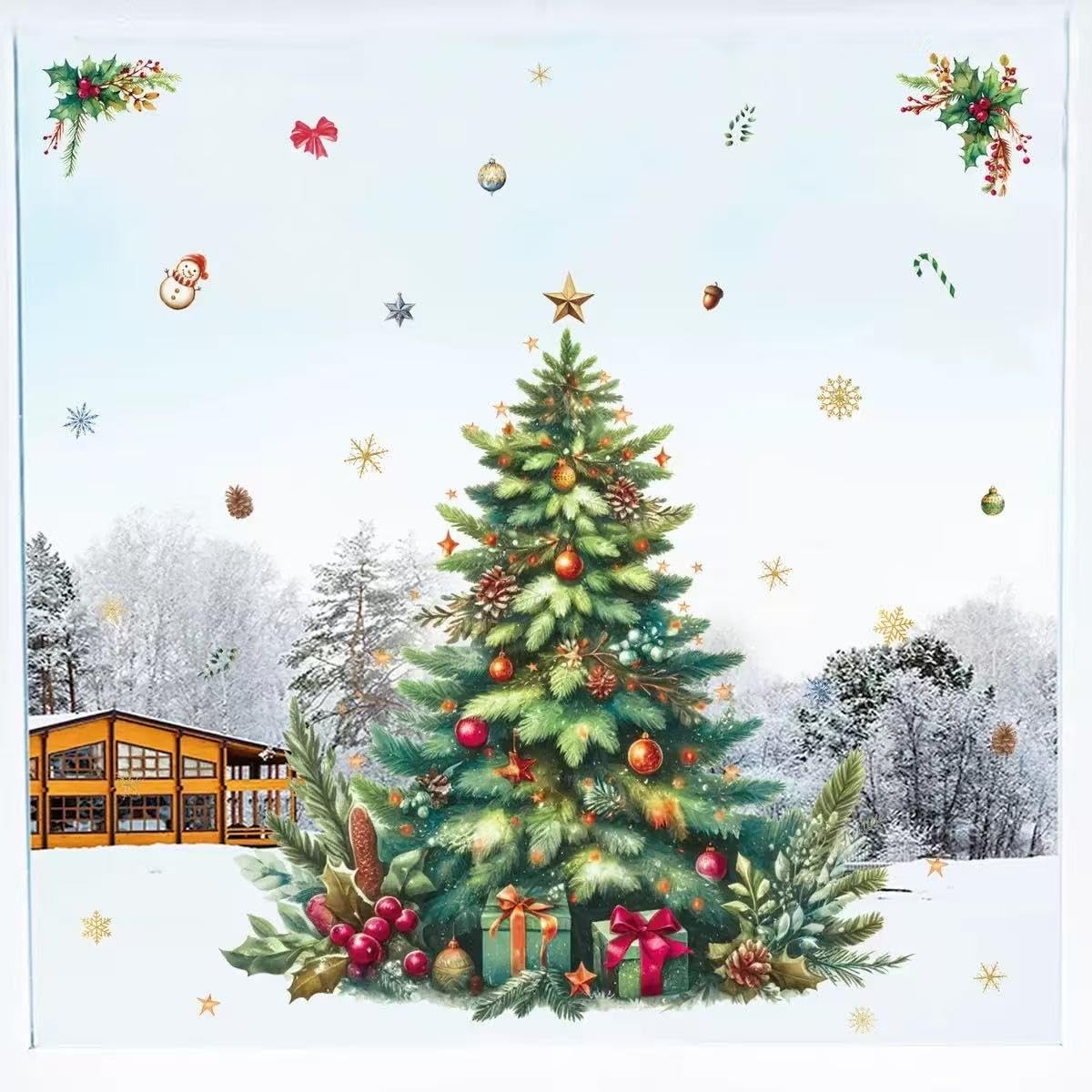 Large Christmas Tree Wall Stickers Removable DIY Tree Christmas Flowers Windo…