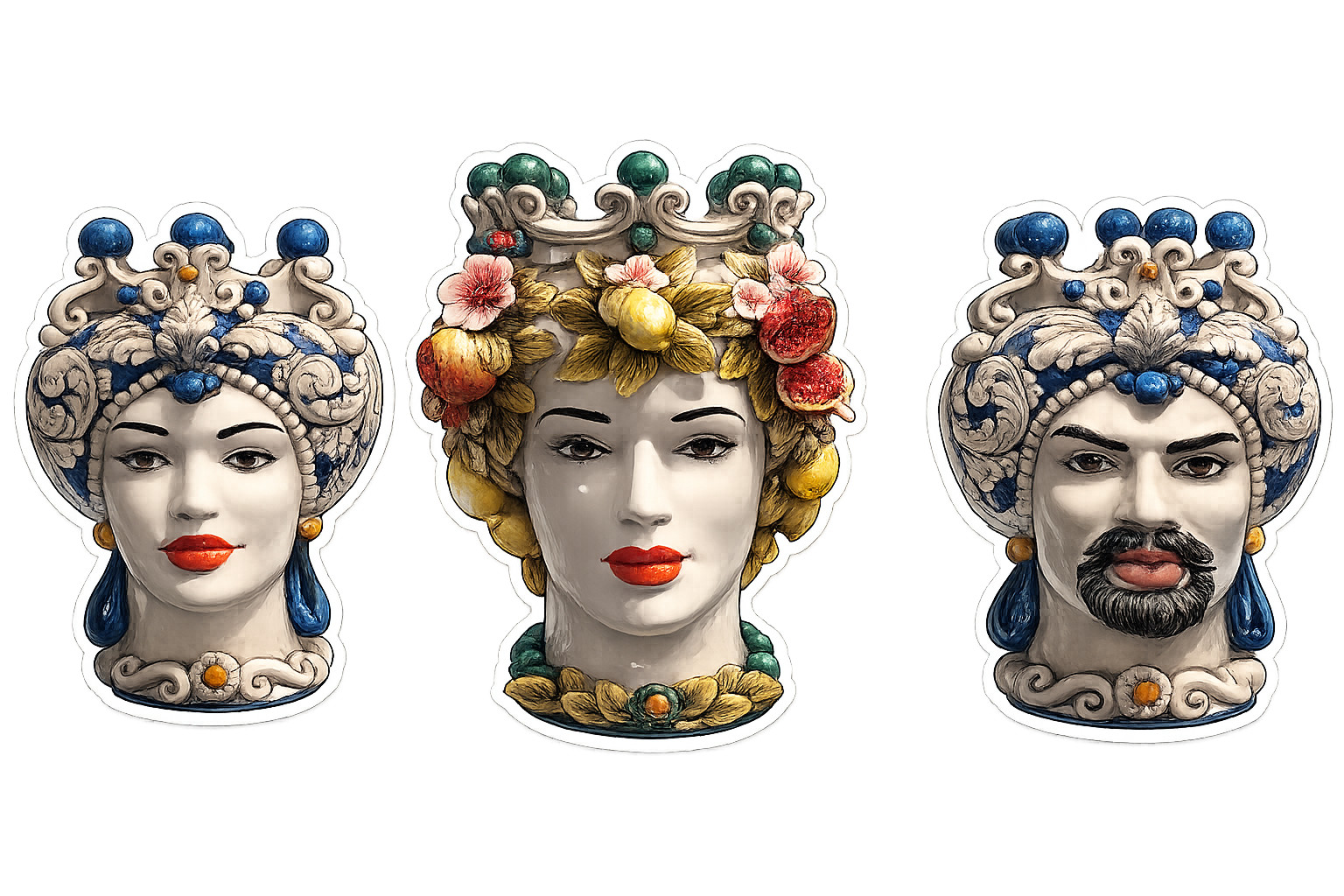 Sicilian Moorish Head Vinyl Sticker Trio Italian Baroque Art Set
