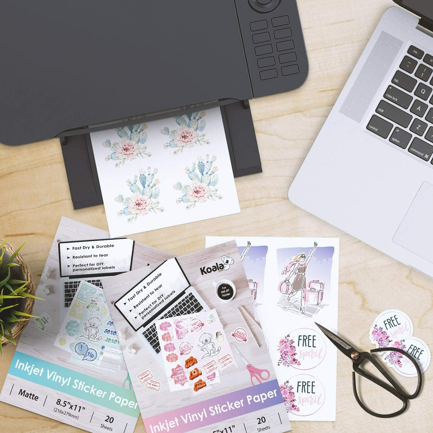 Koala Vinyl Sticker Paper Waterproof Matte White 50 Ct 8.5×11 for Inkjet Laser