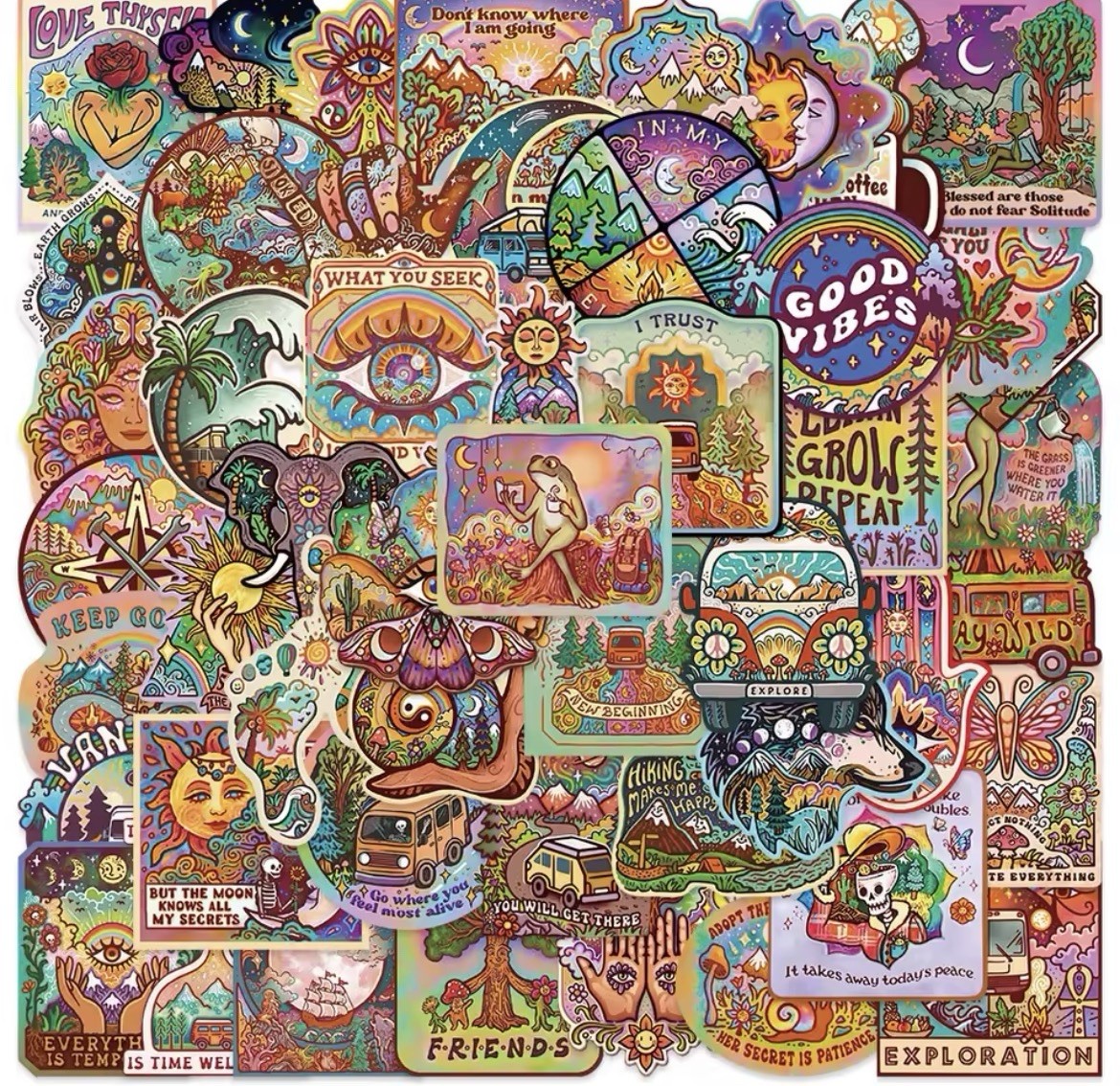 Hippie Explore Style Stickers 50pk Adventure Fun Mix Matte Sticker FREE SHIPPING