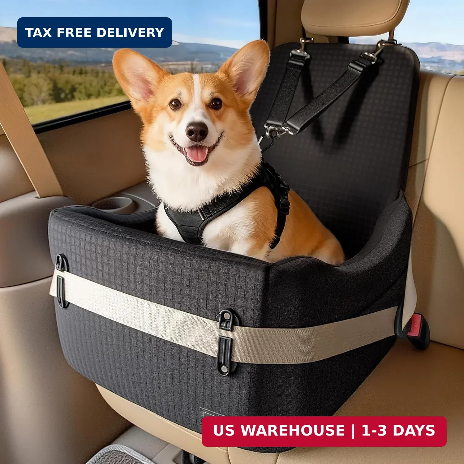 Dog Booster Car Seat for Small/Medium Dogs up to 35 lbs 5″ Memory Foam Pet Seat