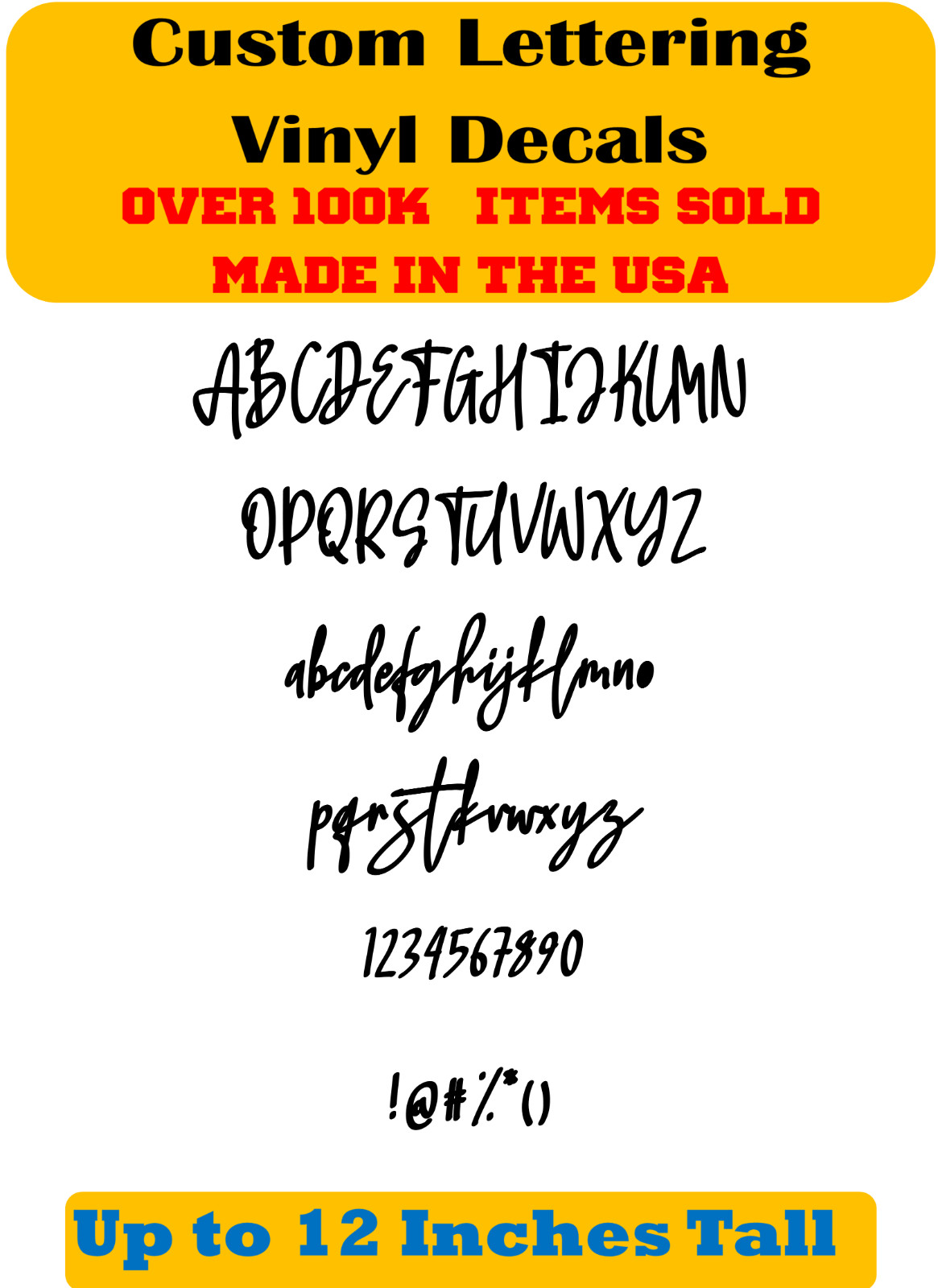 Custom Personalized Decal Vinyl Lettering Text Business Sign Handwritten Font vN