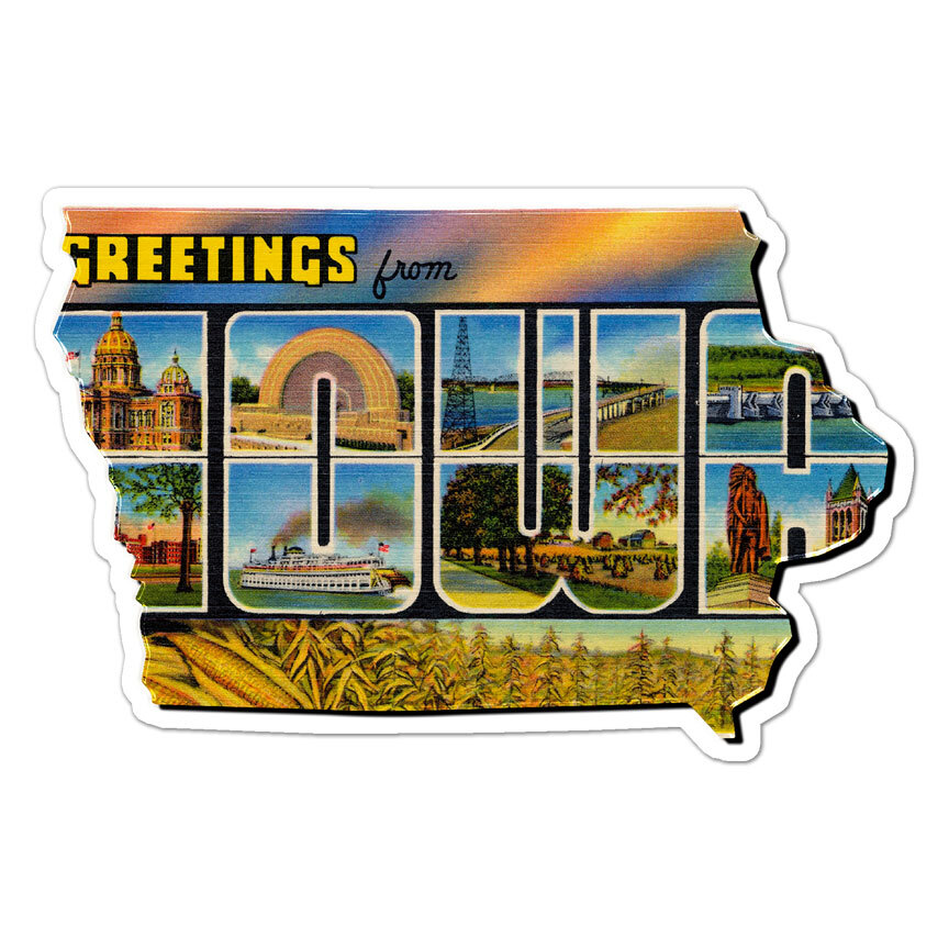 Vintage Iowa Map, Vinyl Decal Sticker, Indoor Outdoor, 3 Sizes, #8862