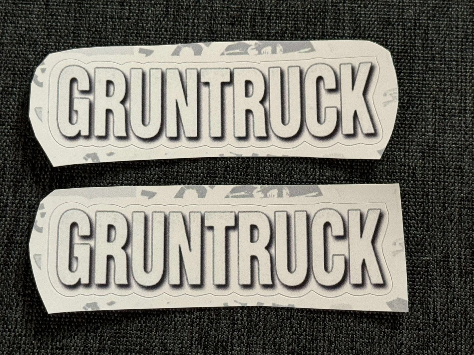 Lot (2) GRUNTRUCK 5/8″ x 2 1/4″ Band Logo STICKERS Gray FAST! FREE SHIP!