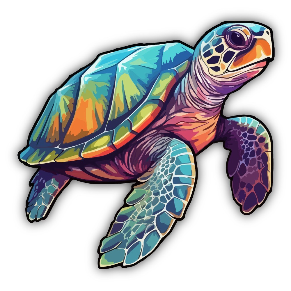 Sea Turtle Color Art Cut To Shape Vinyl Sticker