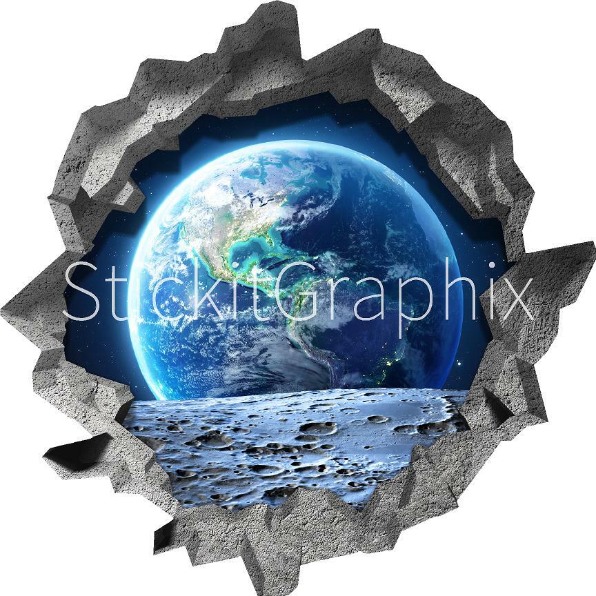 Hole in the Wall EARTH FROM MOON 3D Wall Decal Space Vinyl Wall Sticker Graphic